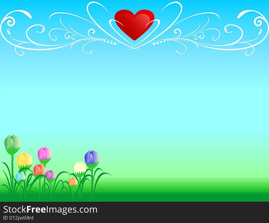 Love background with abstract motif, flower and cute love, vector illustration