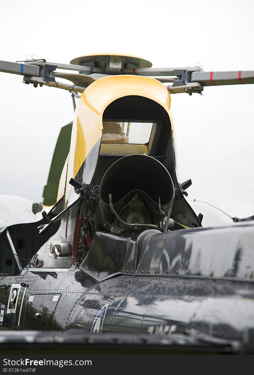 Detail of a parked military helicopter. Detail of a parked military helicopter.