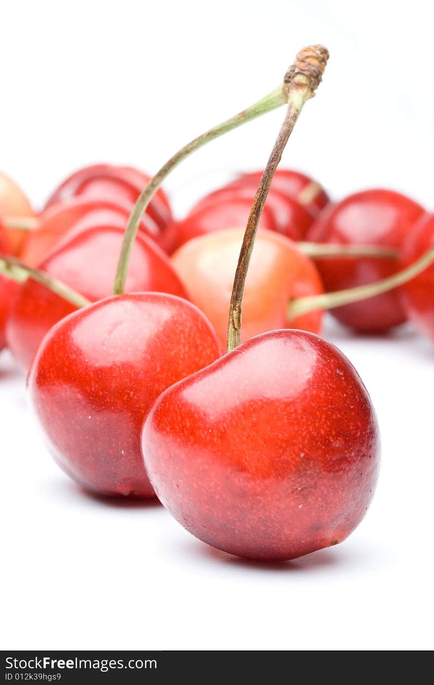 Fresh appetizing sweet cherry on a white background. Fresh appetizing sweet cherry on a white background