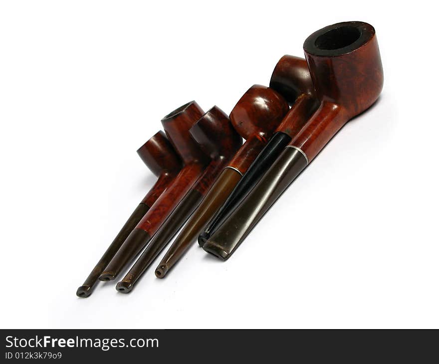 Many Elegant wood Pipe on white background