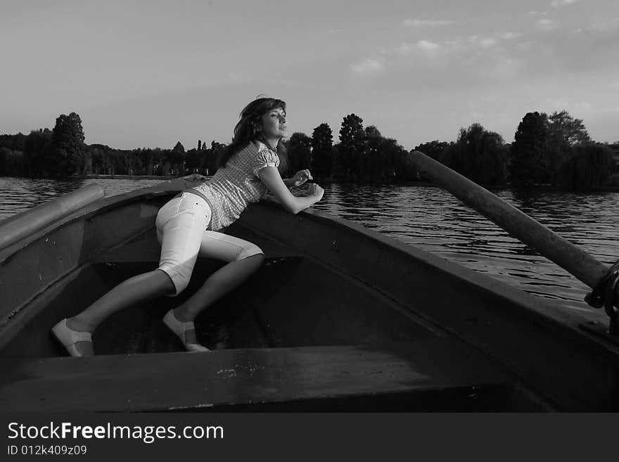 One young and nice girl on the boat. One young and nice girl on the boat