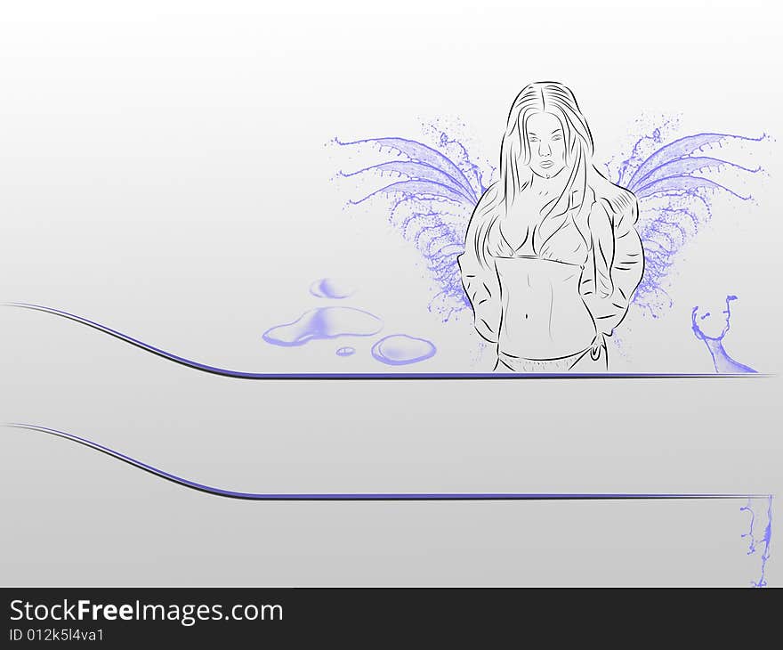 Woman angel whit blue-white color water effect and wings (wings of water)