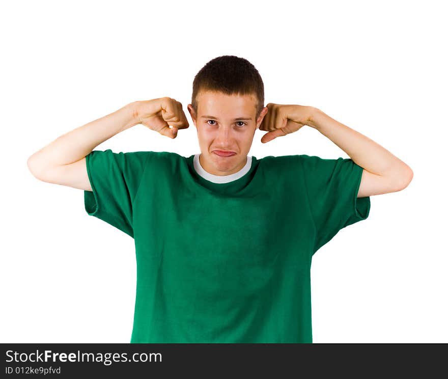 Teenager on a white background