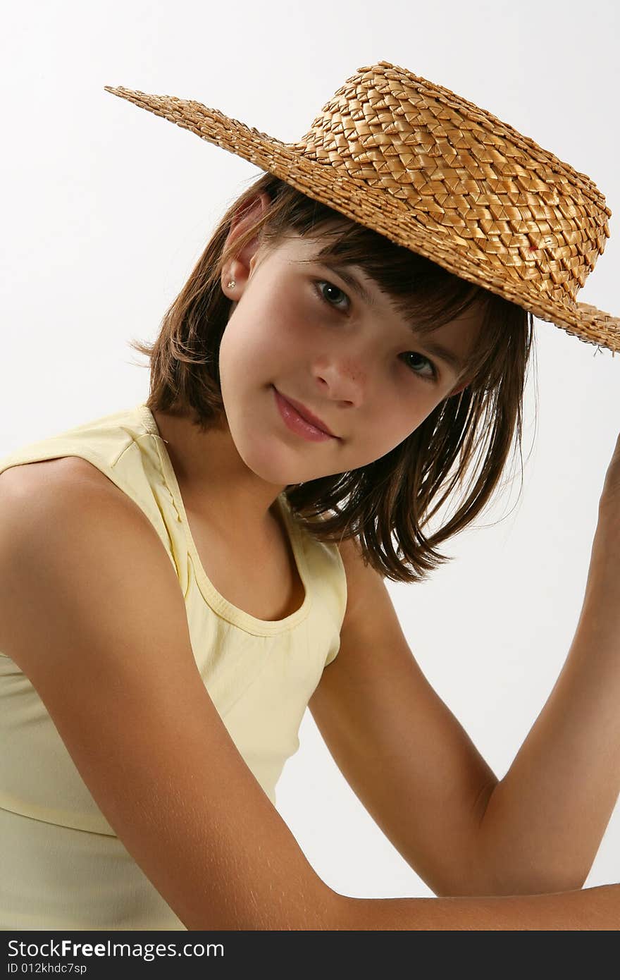 Girl with straw hat portrait. Girl with straw hat portrait