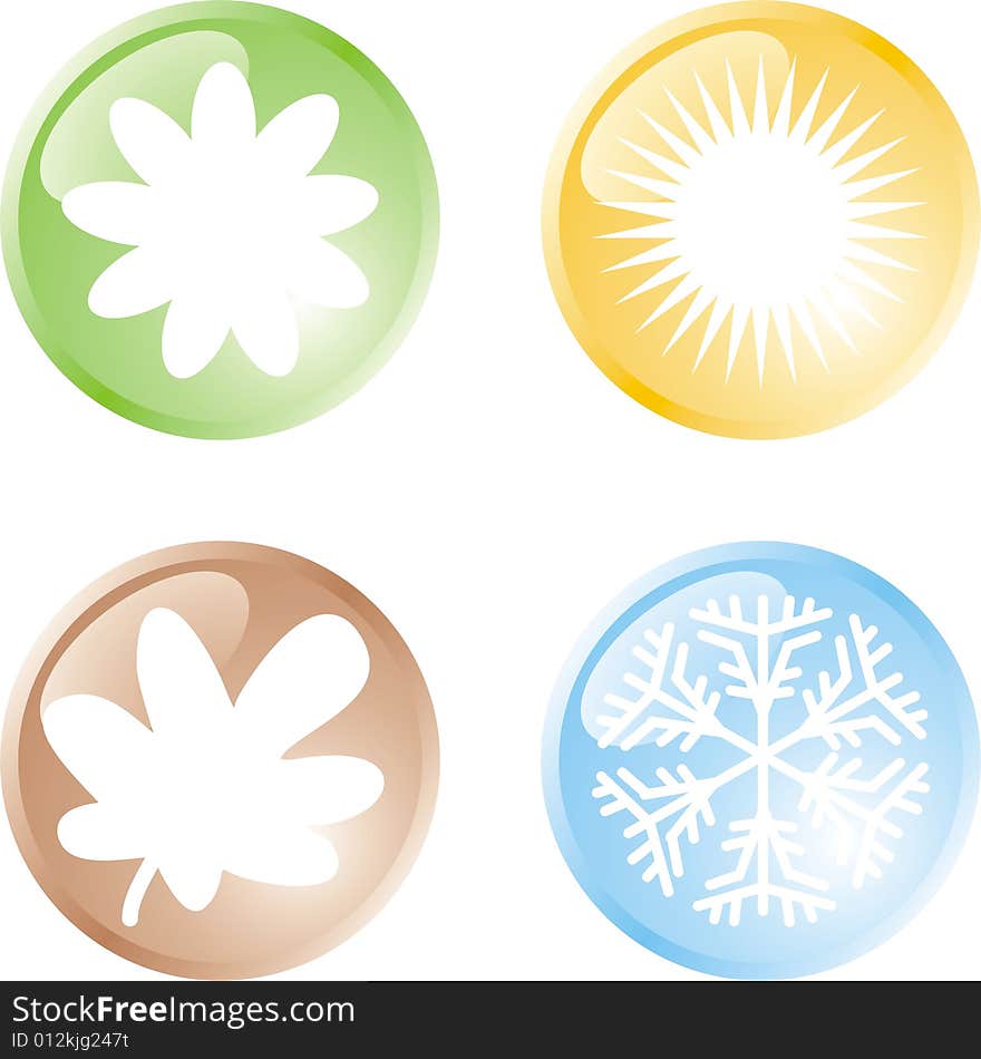 Set of buttons representing four seasons. Set of buttons representing four seasons