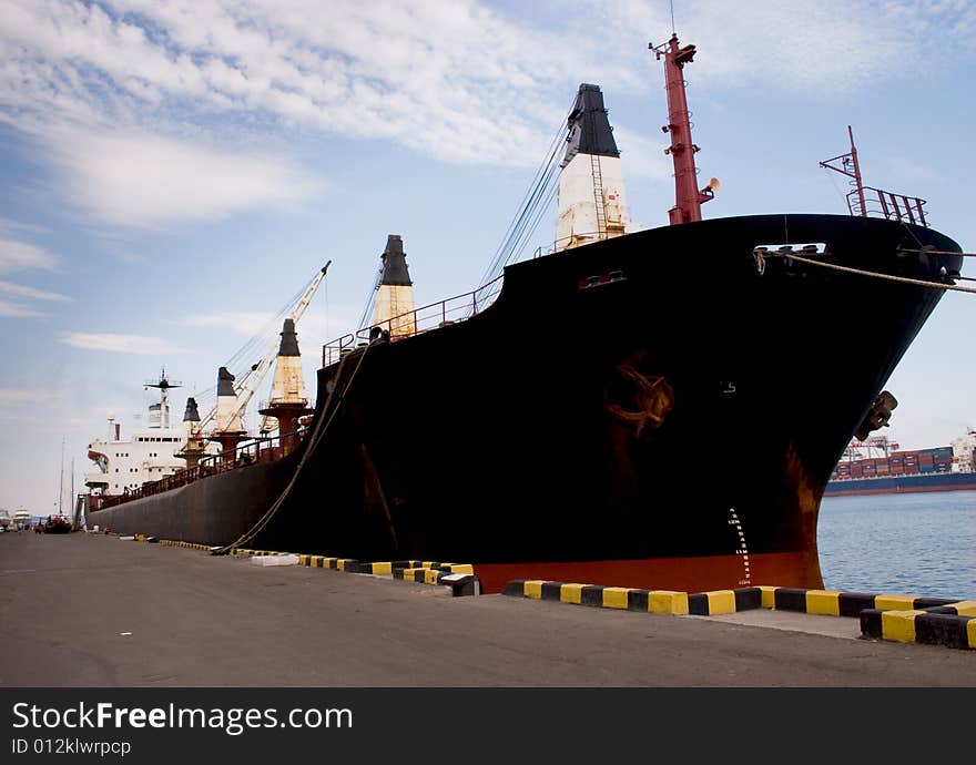 Big cargoship in dock Odessa Ukraine.