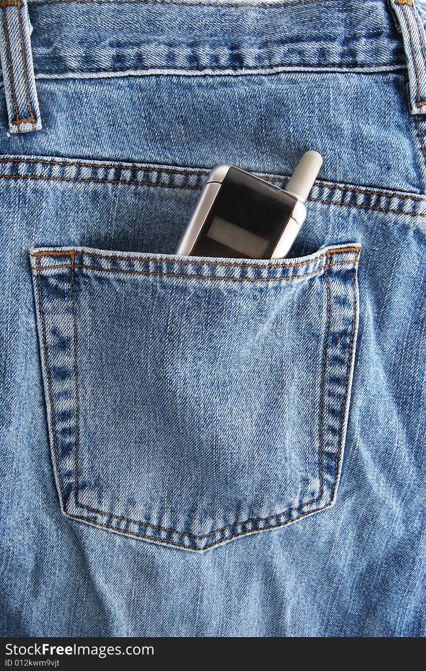 A cell phone in pocket. A cell phone in pocket