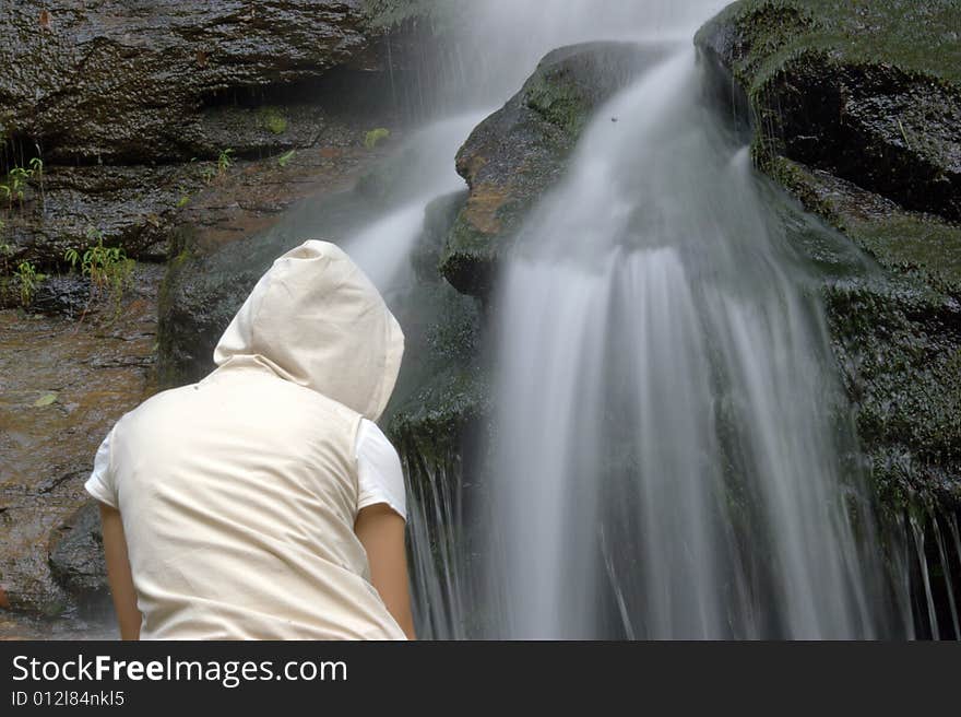 Girl And Waterfall