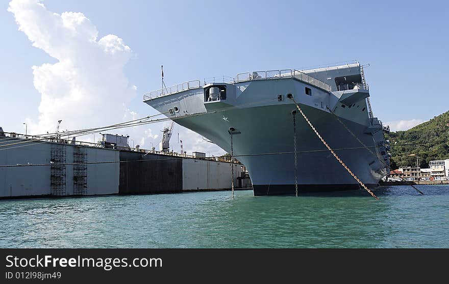 Military aircraft carrier. ship in the gulf of lòa spezia. Military aircraft carrier. ship in the gulf of lòa spezia