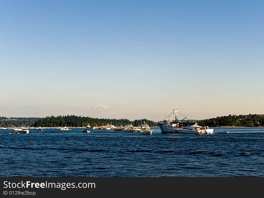 Seafair Log boom on lake Washington