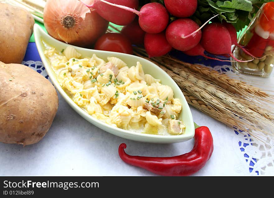 Chickensoup with noodles and vegetables