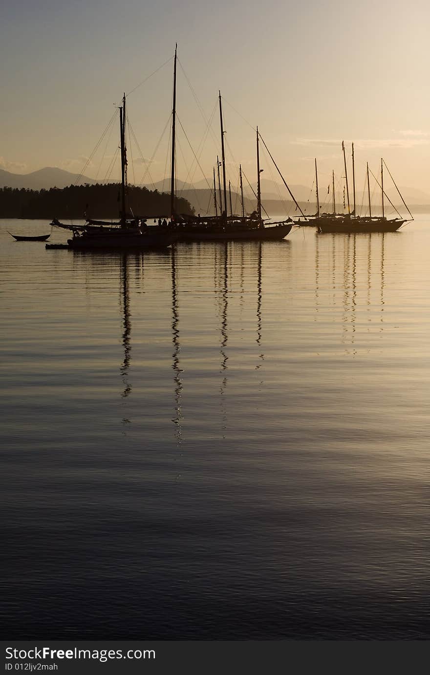 Boats Anchored at Dusk