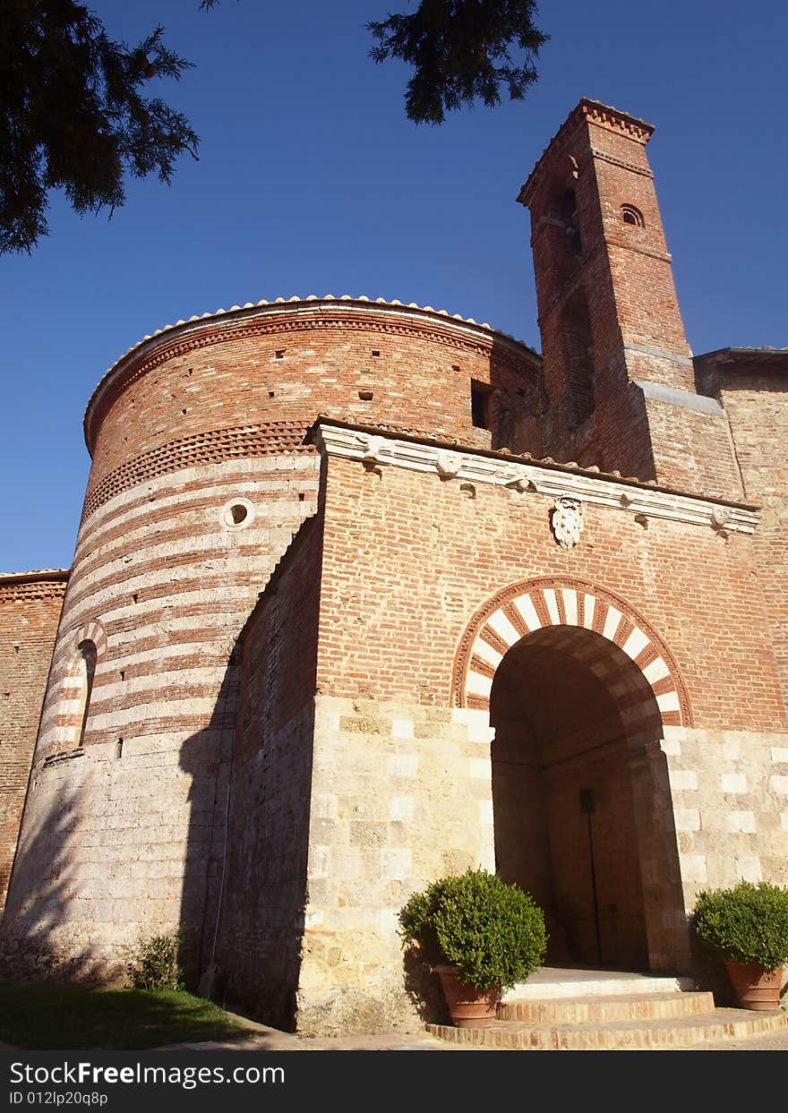 The entrance of Montesiepi hermitage in Tuscany