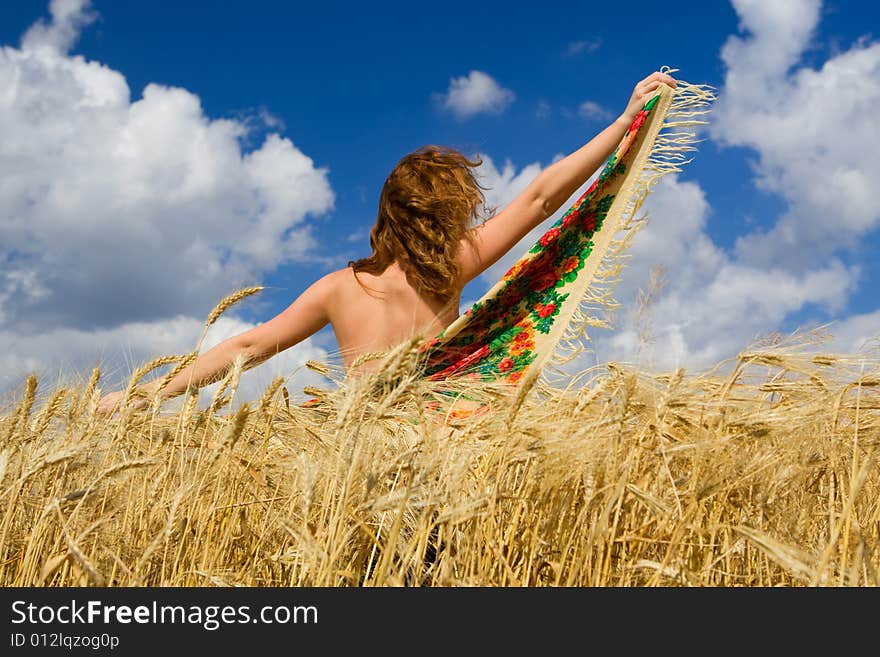 Beautiful caucasian model in golden wheat field. Beautiful caucasian model in golden wheat field