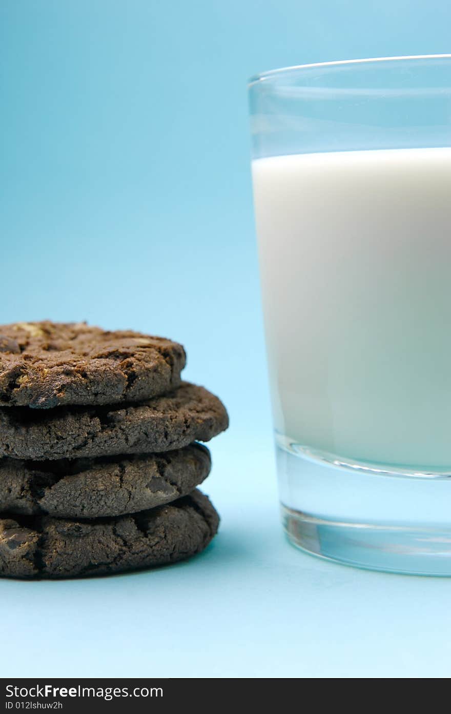 Choc chip cookies and a glass of milk. Choc chip cookies and a glass of milk