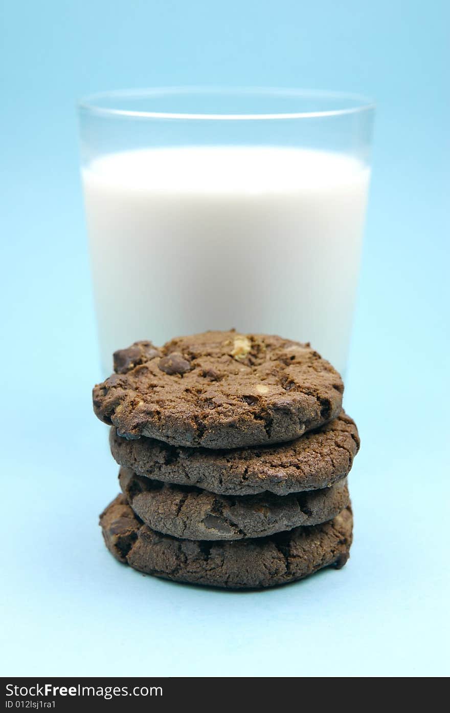 Choc chip cookies and a glass of milk. Choc chip cookies and a glass of milk