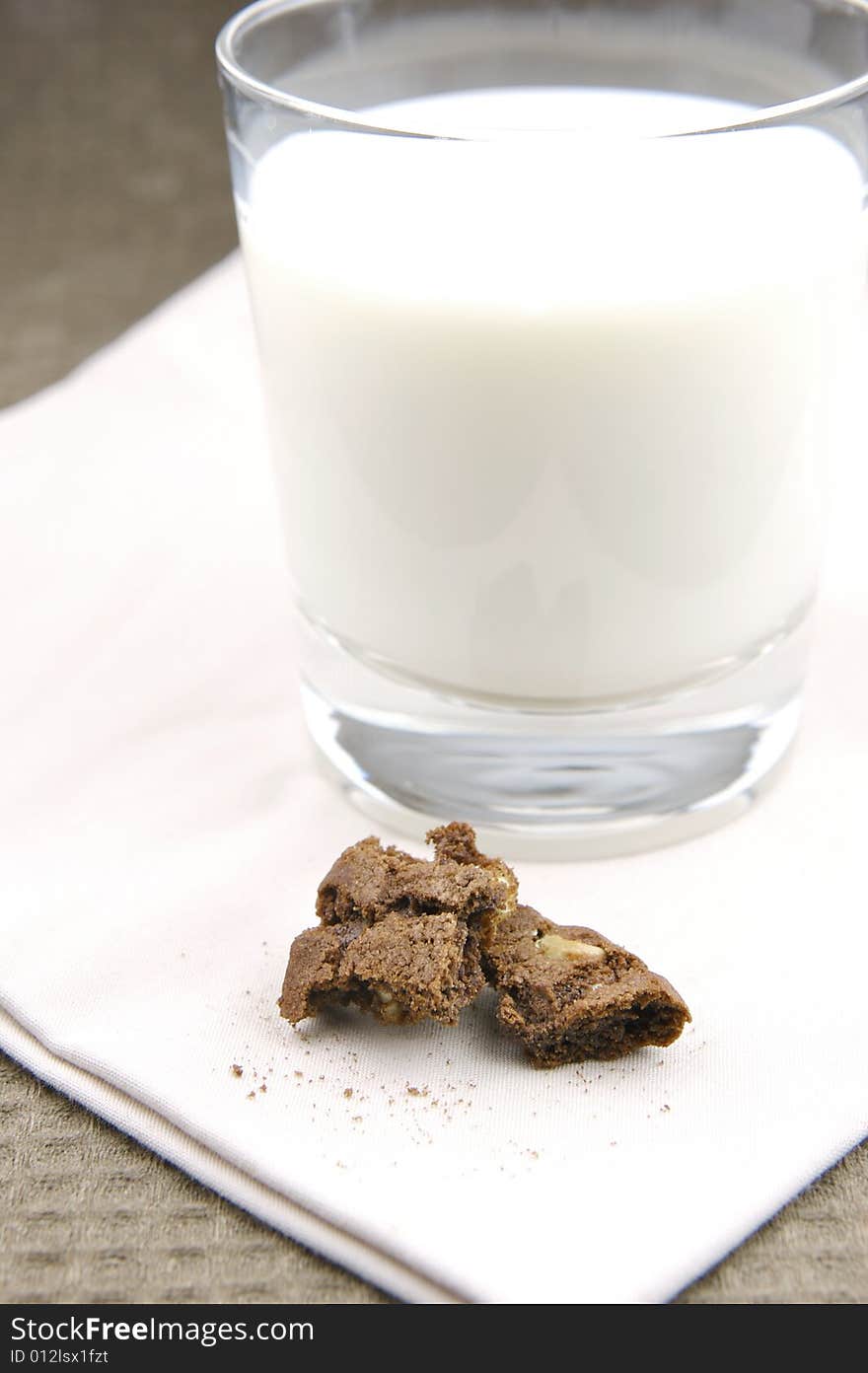 Choc chip cookies and a glass of milk. Choc chip cookies and a glass of milk