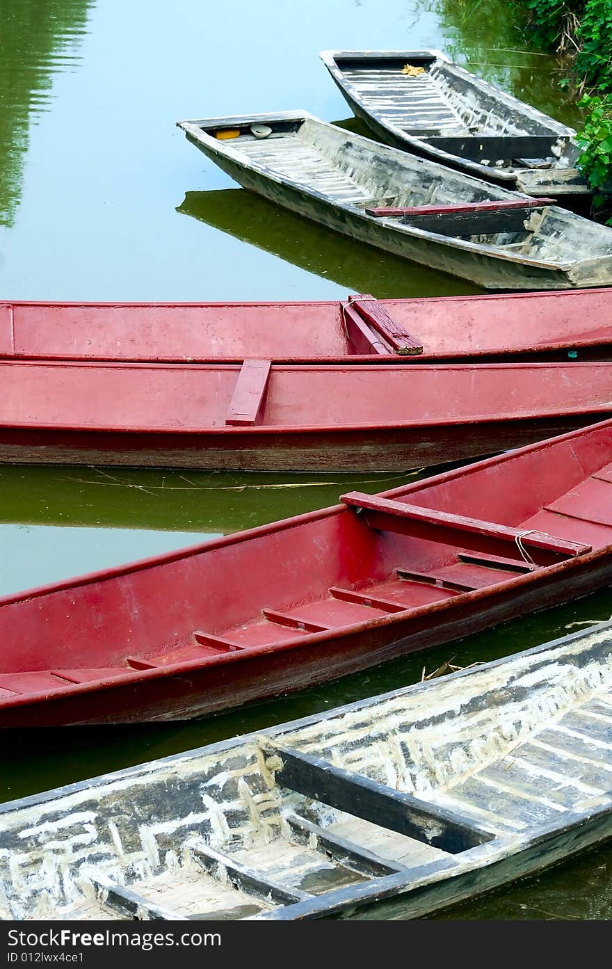 Little boats berthed in the lake