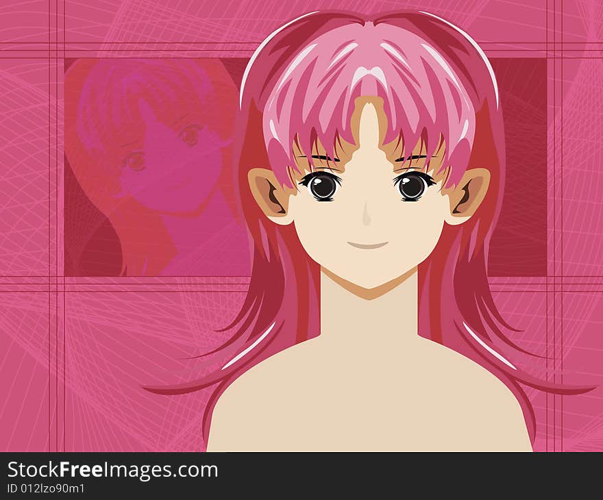 Anime style female face with background. Anime style female face with background