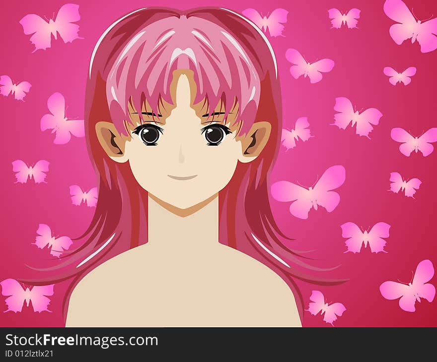 Anime style female face with background. Anime style female face with background