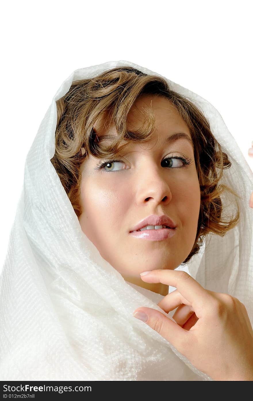 Portrait of the beautiful girl with white kerchief