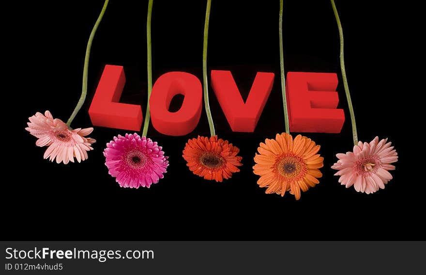 LOVE decorated with flowers