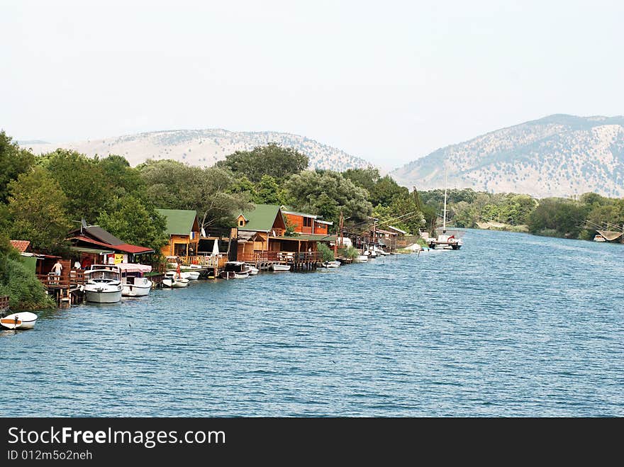 Sea coast with houses on water