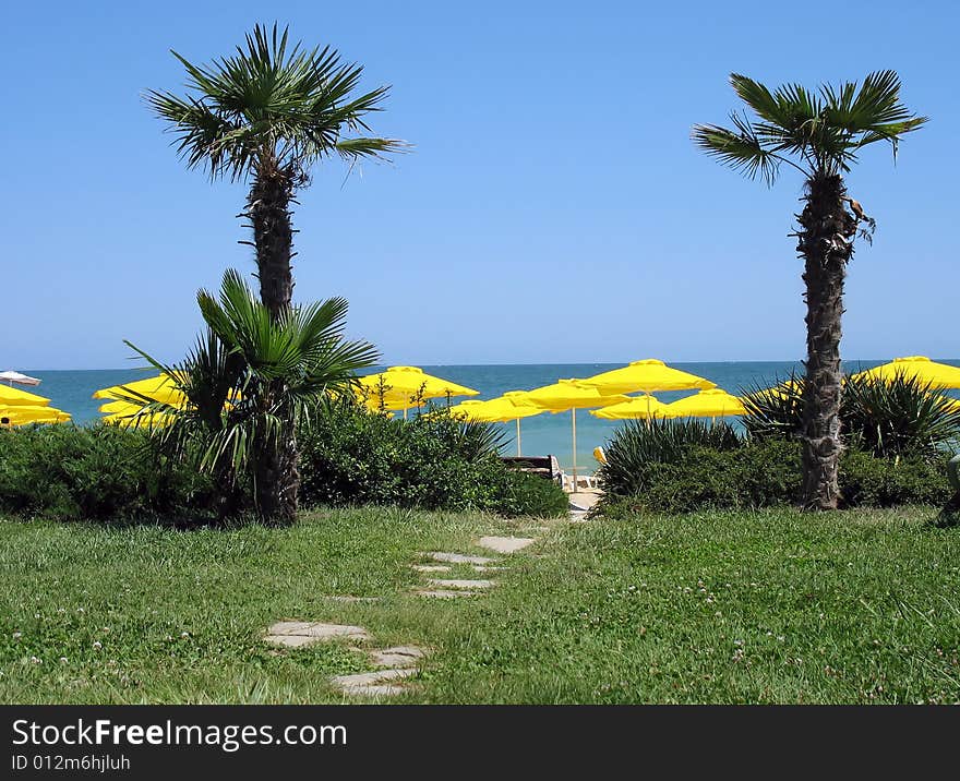 Stone path leading to the beach. Stone path leading to the beach