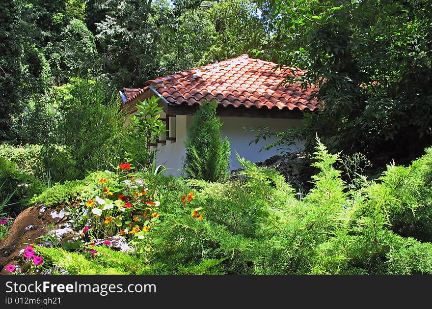 Small cottage among picturesque nature