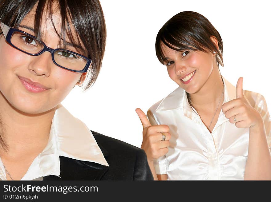 Young businesswoman on white background