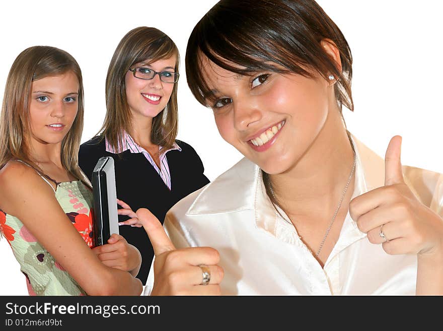 Young business team on white background