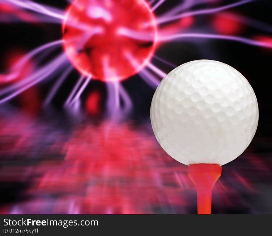 Surreal image of golf ball over plasma background. Surreal image of golf ball over plasma background