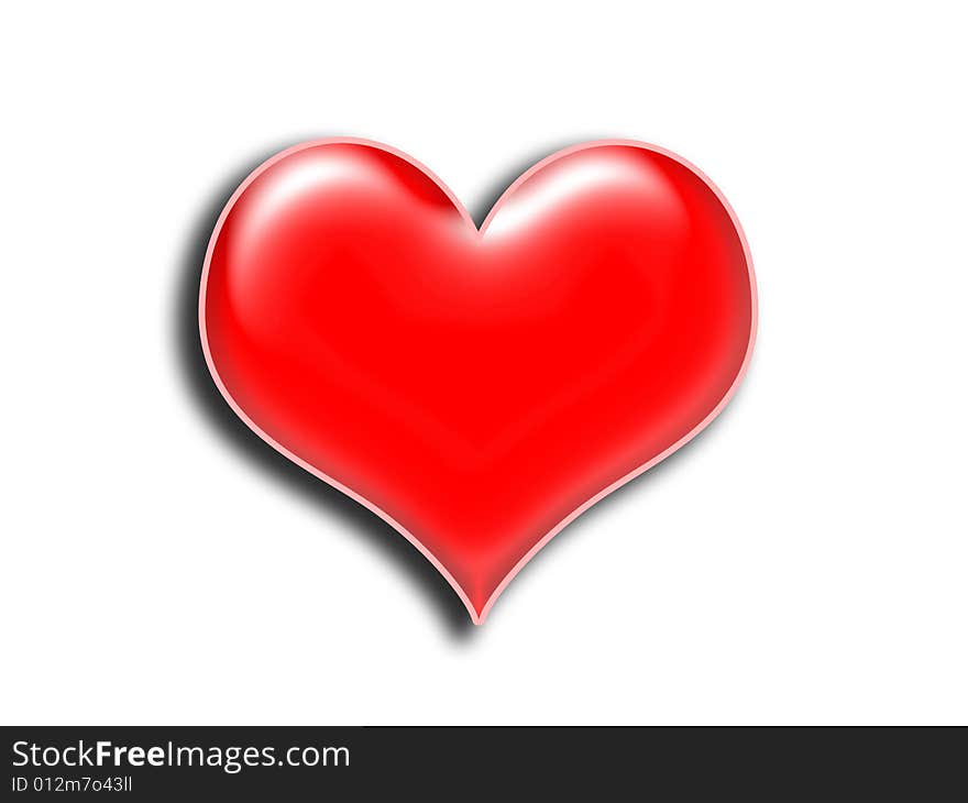 3d render illustration of red heart over white background