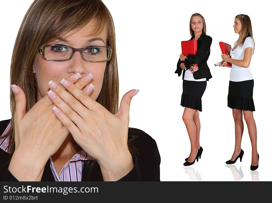 Young business team on white background