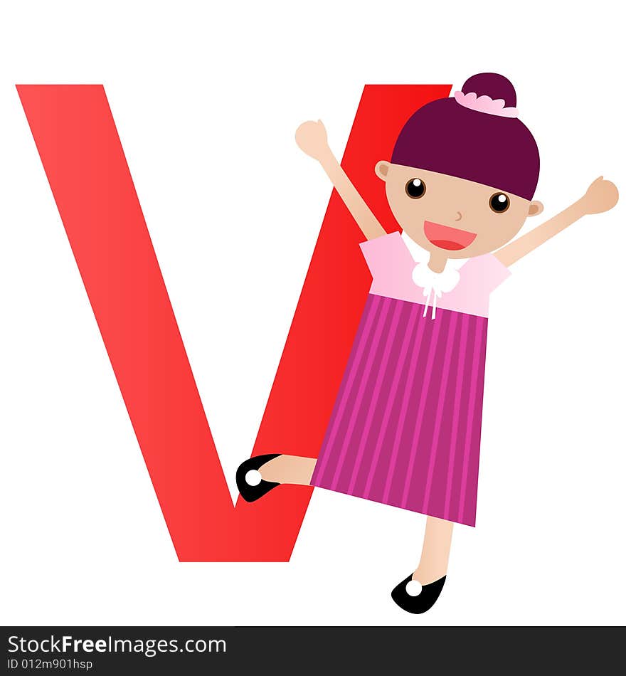 Alphabet letter V(girl)