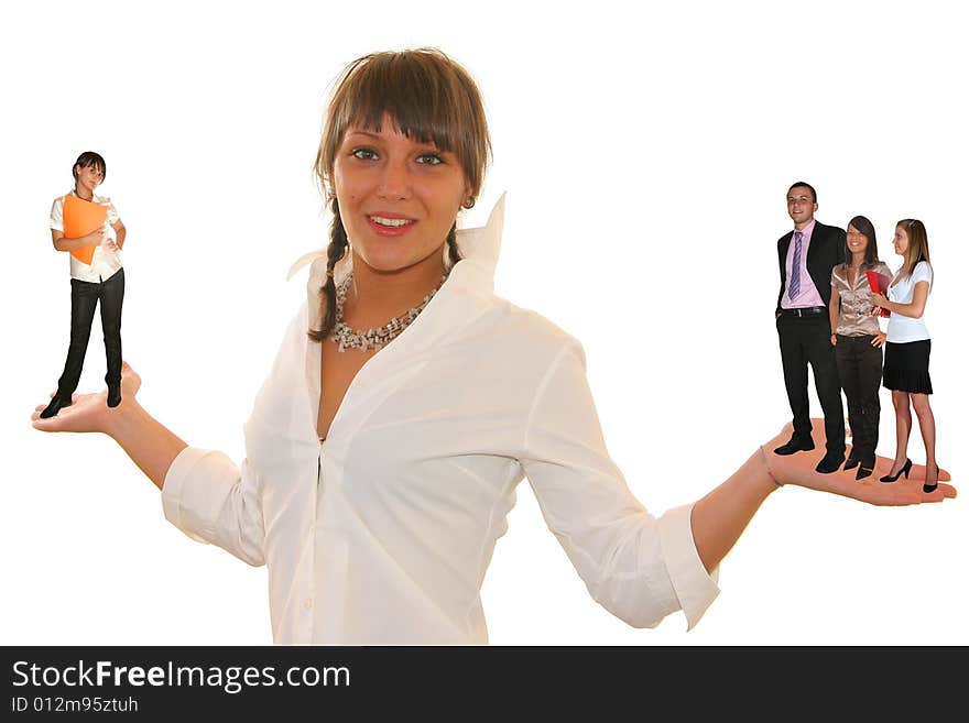 Businesswoman and businessteam on white background. Businesswoman and businessteam on white background