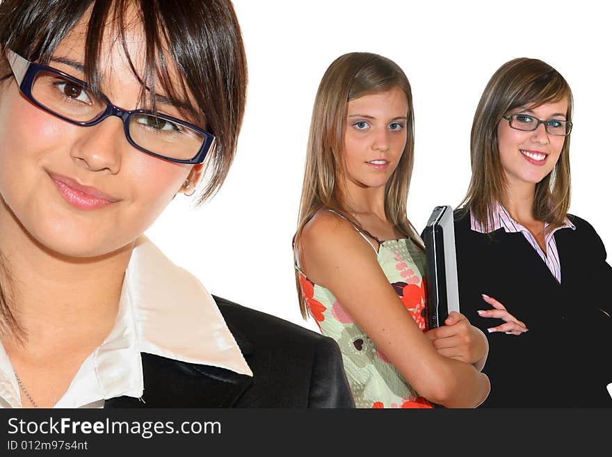 Young business team on white background