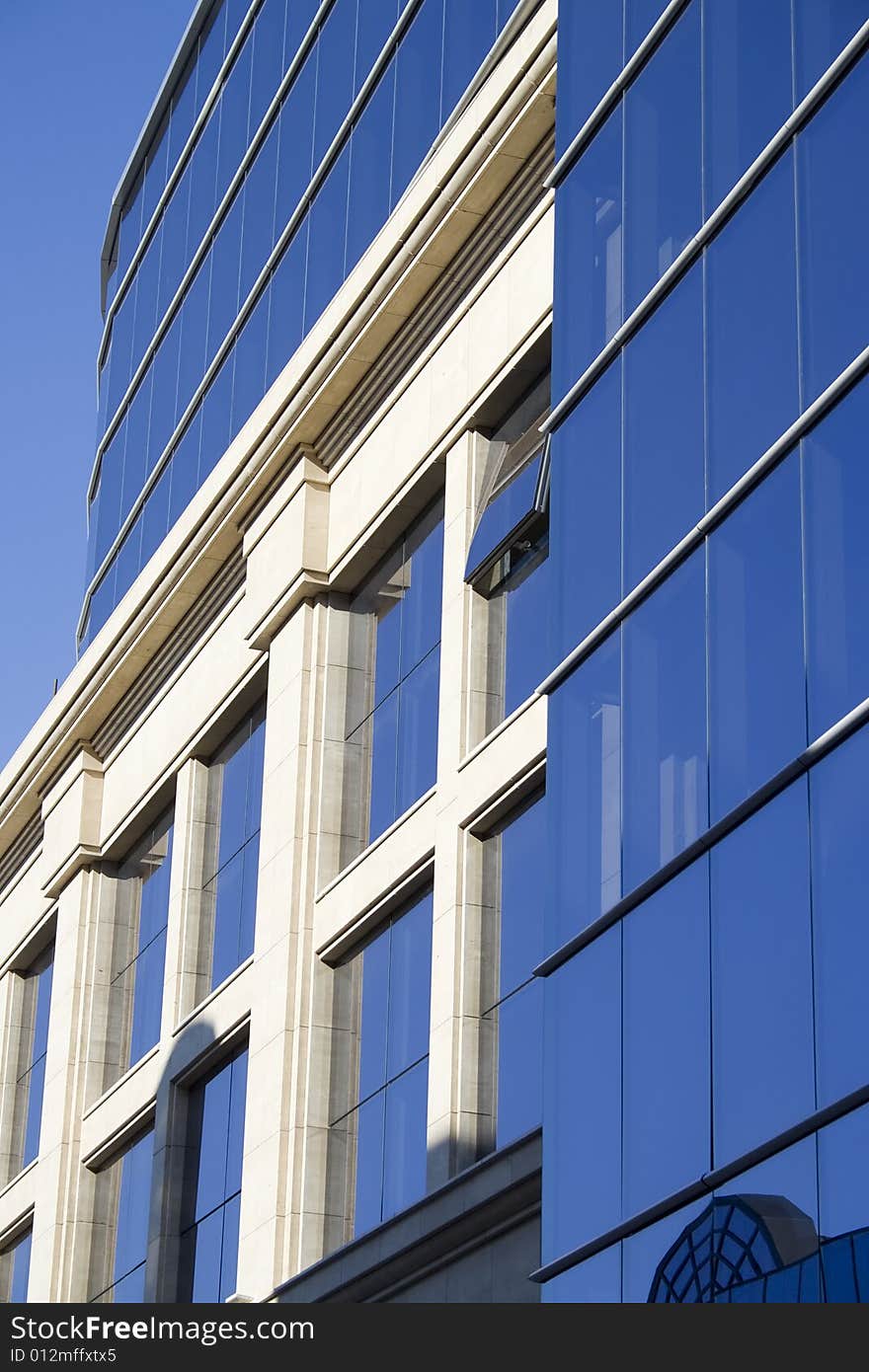 Blue and white business building. Blue and white business building