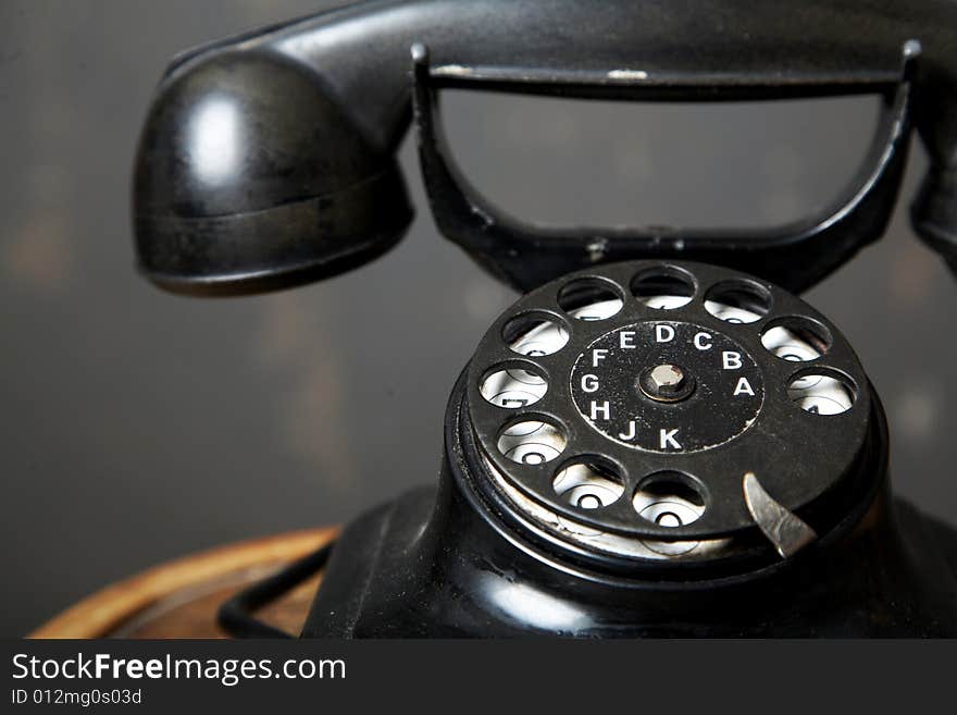 An image of black retro telephone. Photographed in the studio.