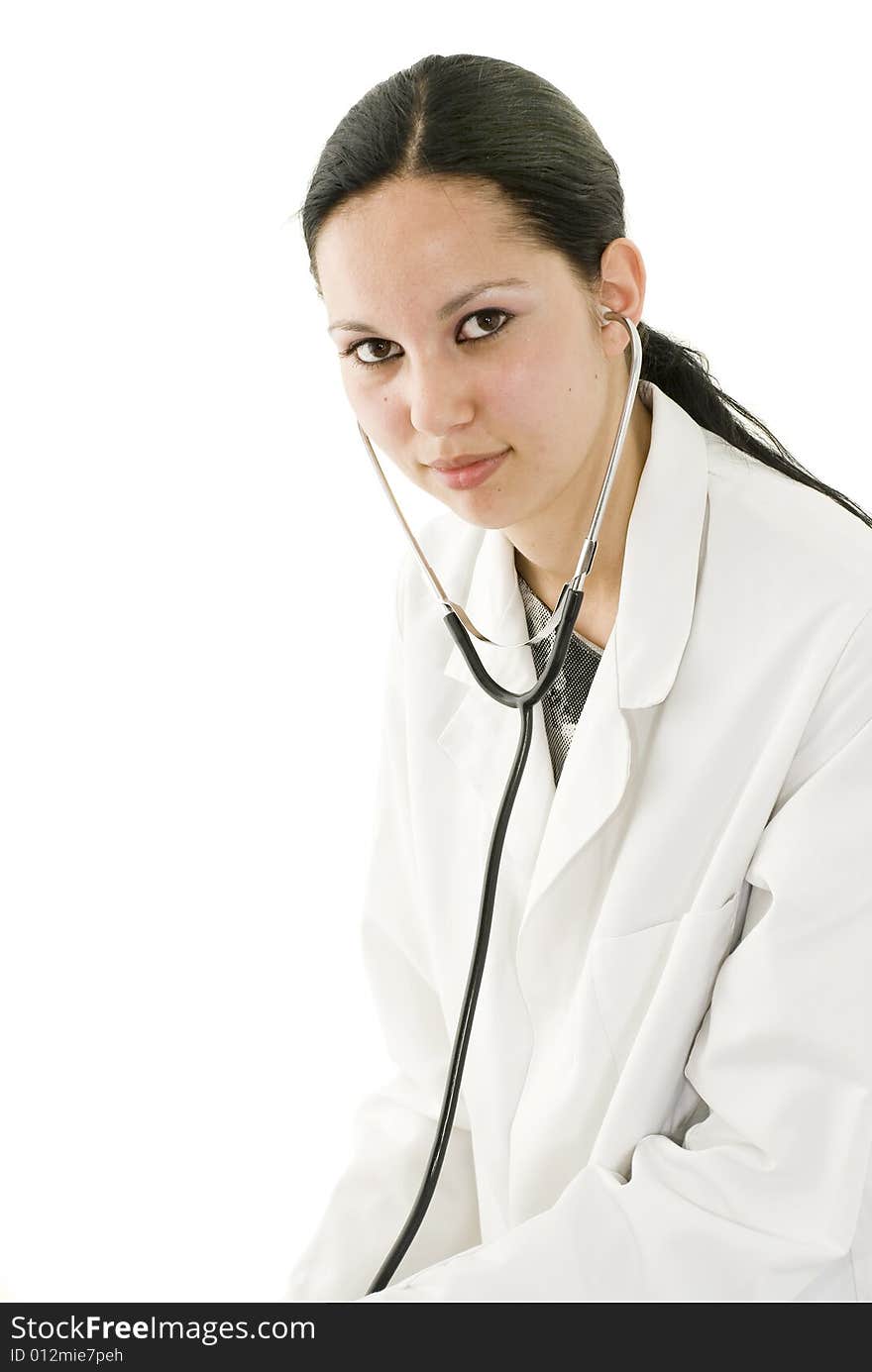 Young woman in white uniform. Young woman in white uniform