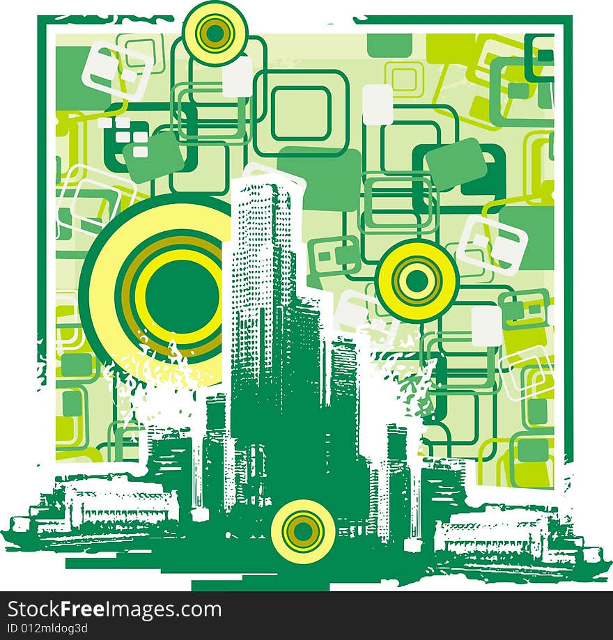 City silhouette background with geometric and grunge details. City silhouette background with geometric and grunge details.