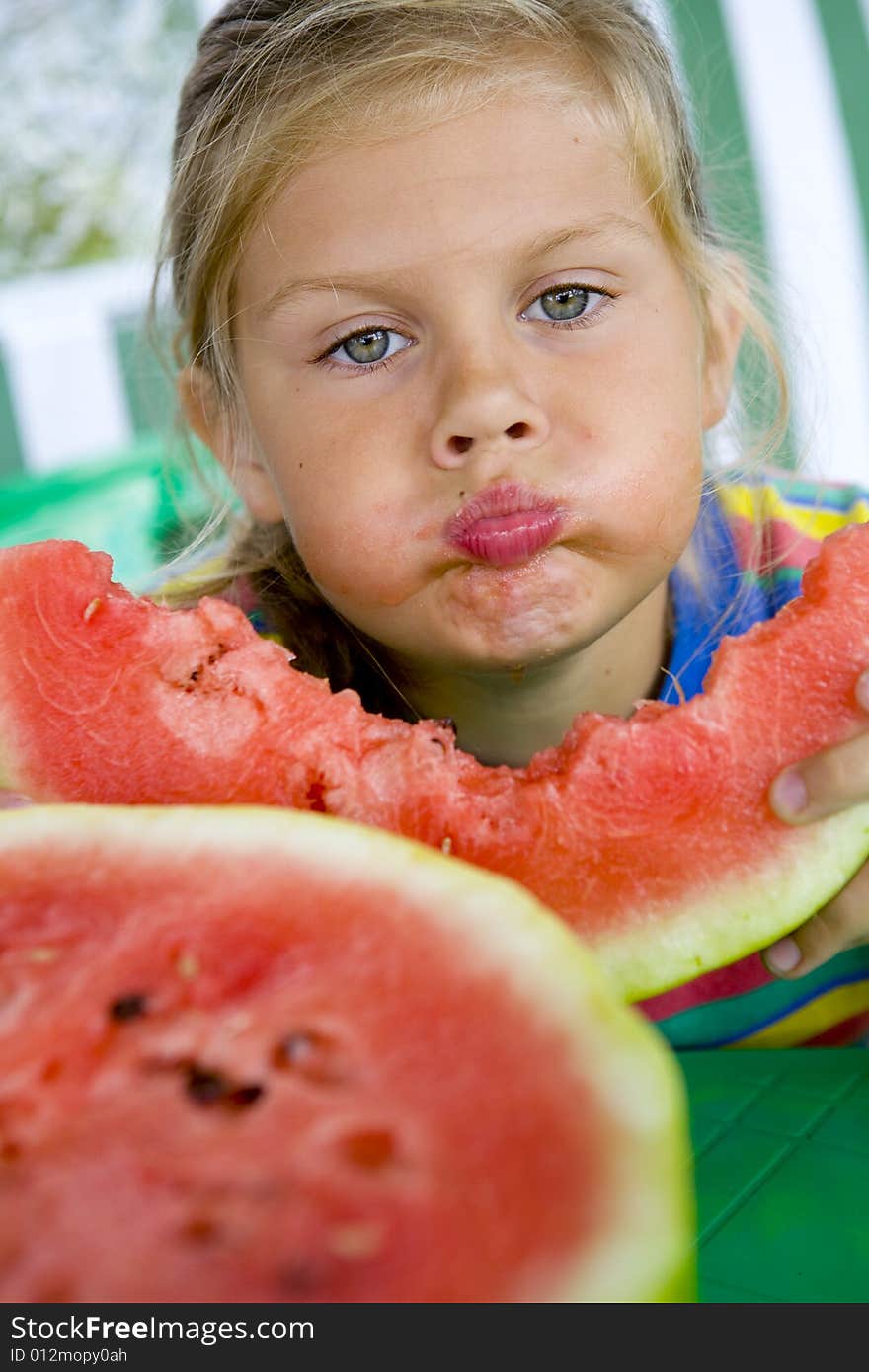 Girl and watermelon