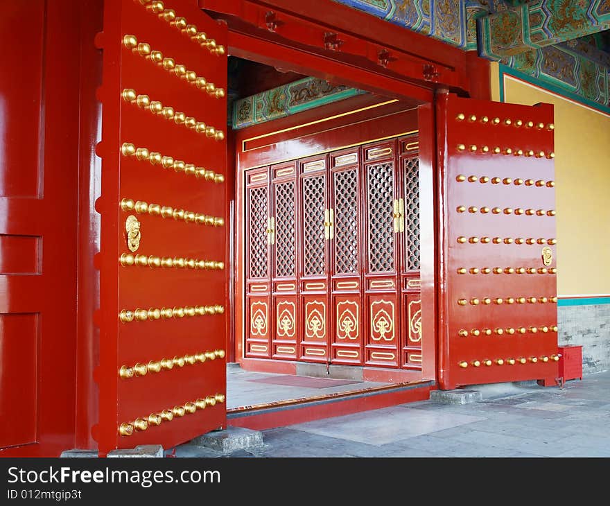 Red door in chinese temple of Heaven