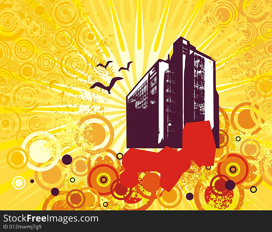 Grunge background with a cityscape silhouette, vector illustration series. Grunge background with a cityscape silhouette, vector illustration series.