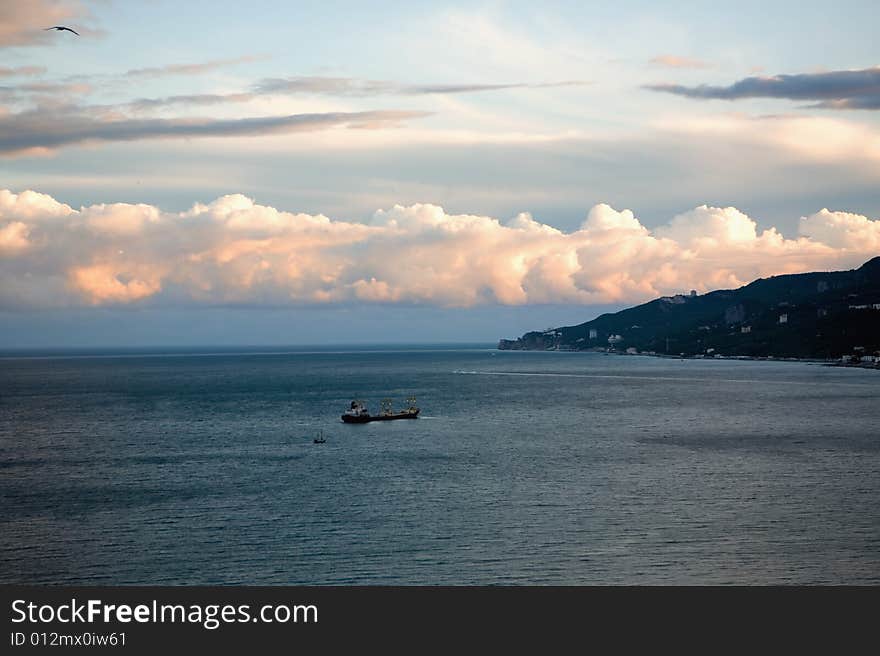 Seascape with dry cargo ship