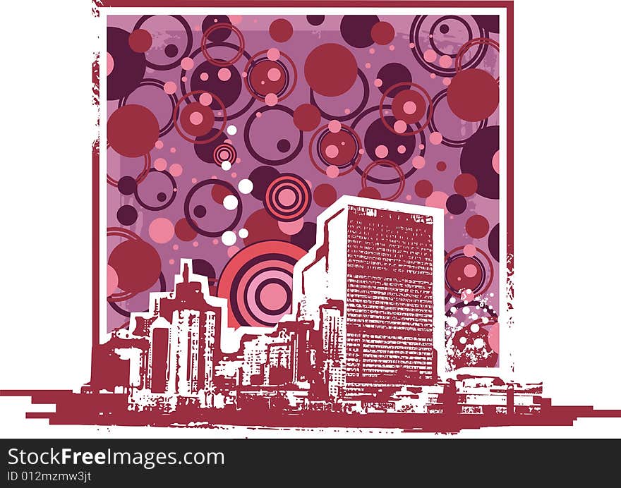 Cityscape grunge silhouette with an abstract background. Vector illustration. Cityscape grunge silhouette with an abstract background. Vector illustration.