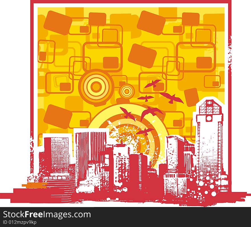 City silhouette background with geometric and grunge details. City silhouette background with geometric and grunge details.