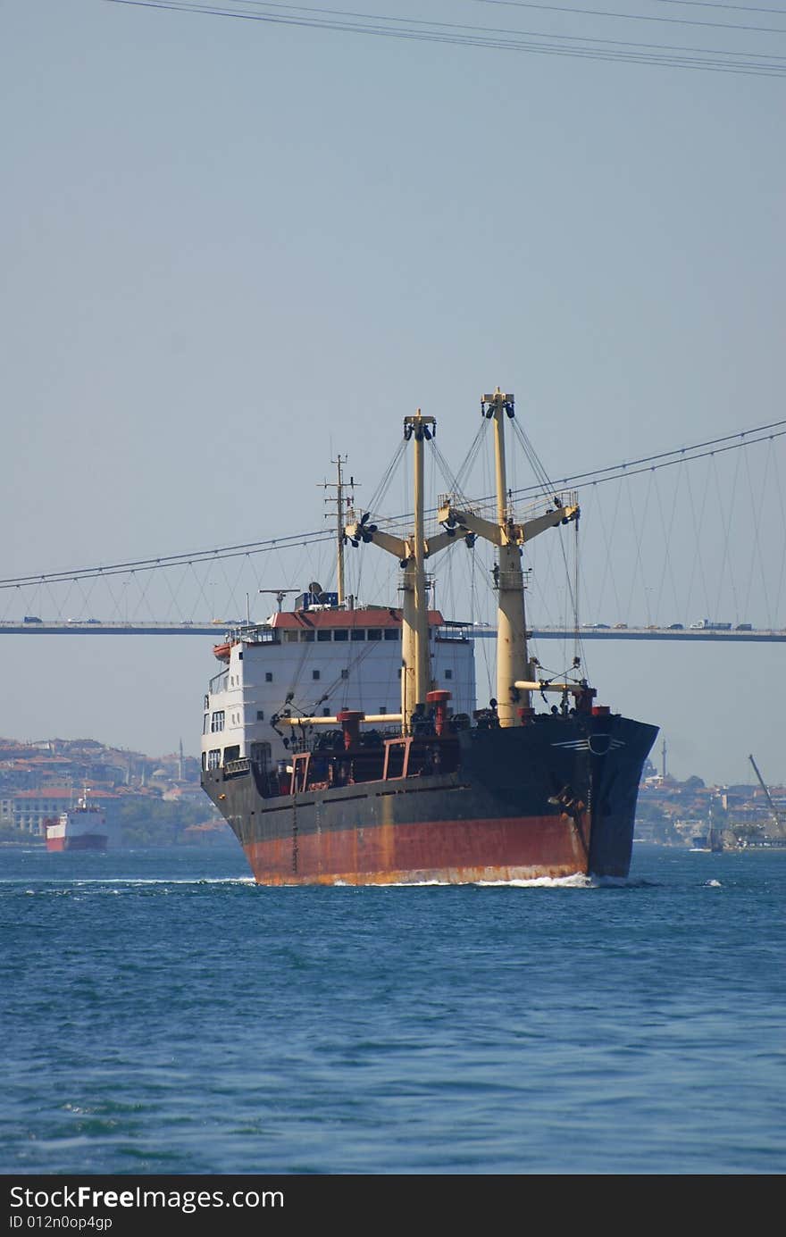 Cargo boat. Transport ship.