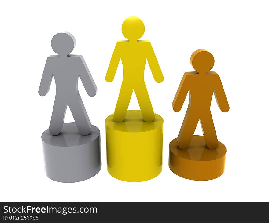 Image of three men stood on top of a gold, silver and bronze podium. Image of three men stood on top of a gold, silver and bronze podium