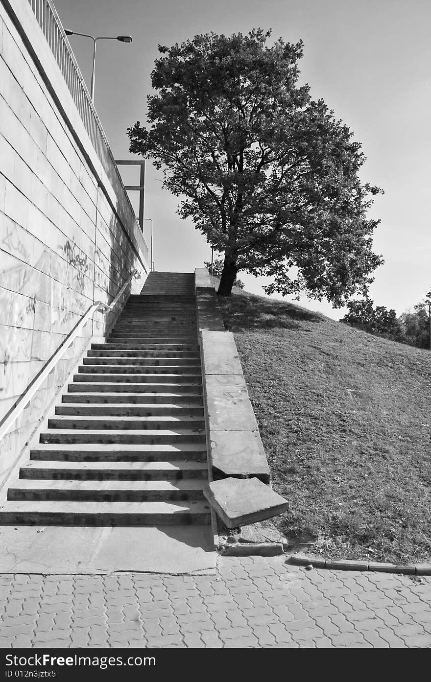 Stairway on bridge.